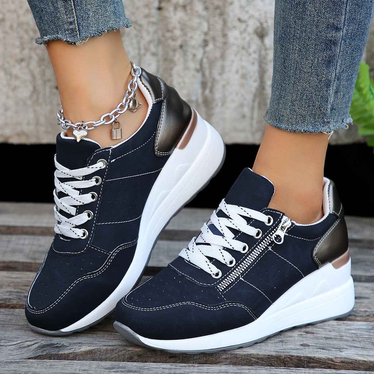 Lia | Wedge Platform Low-top Sneakers with Side Zip