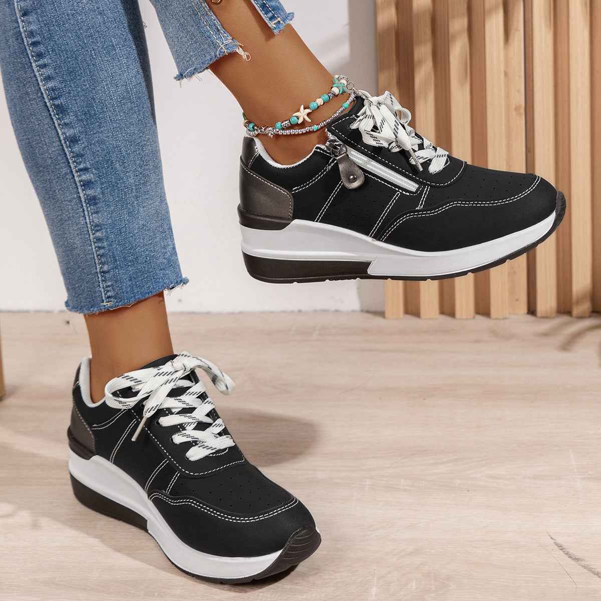 Lia | Wedge Platform Low-top Sneakers with Side Zip