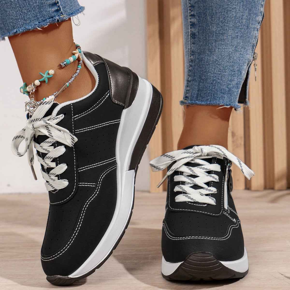 Lia | Wedge Platform Low-top Sneakers with Side Zip