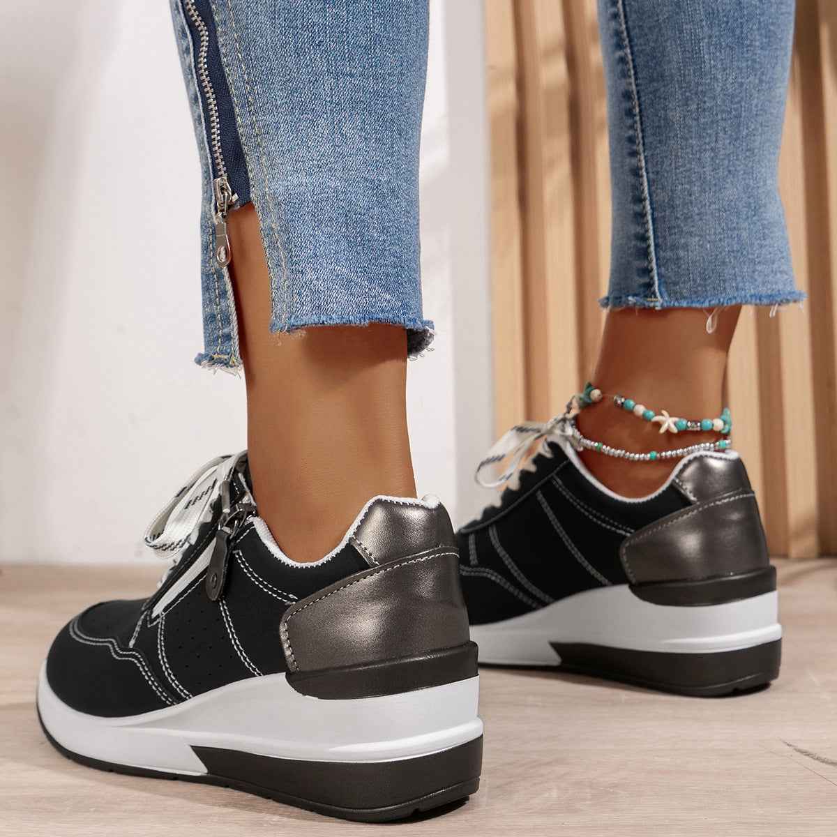 Lia | Wedge Platform Low-top Sneakers with Side Zip