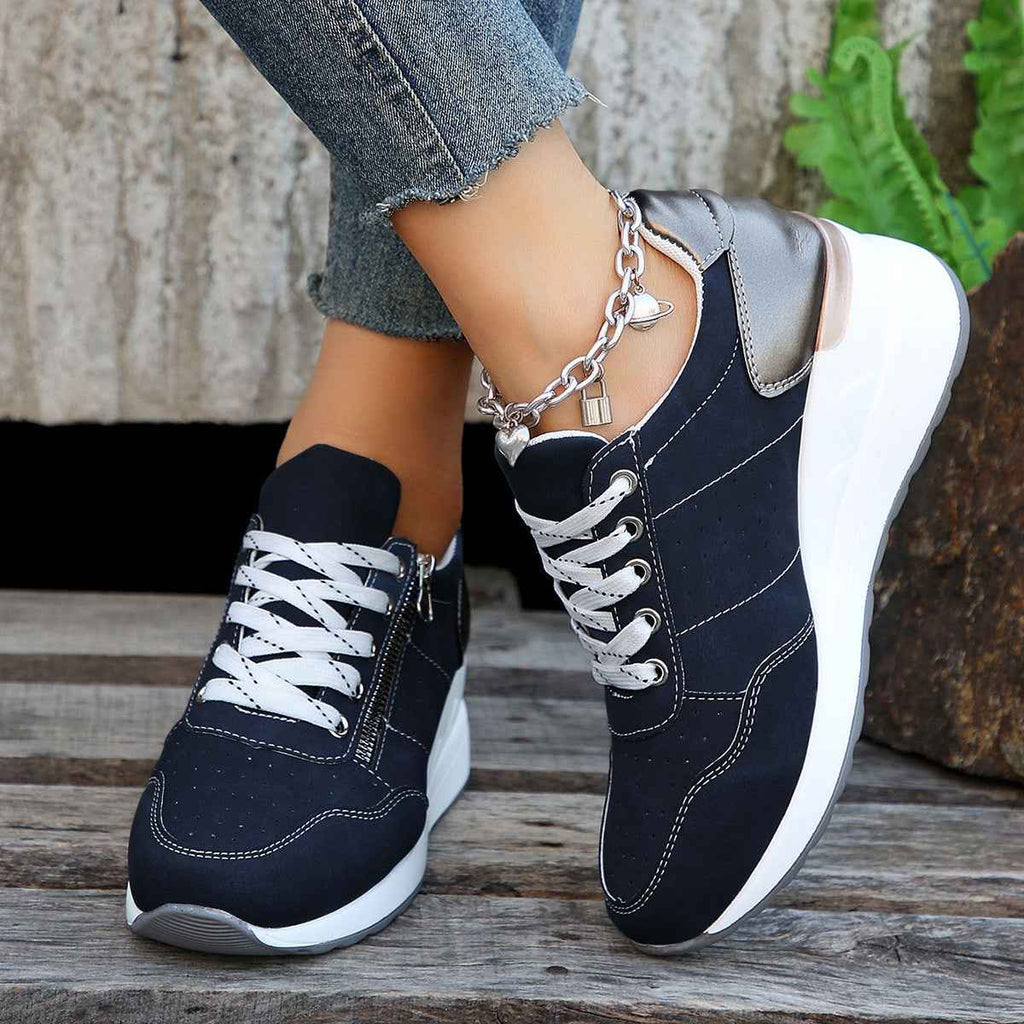 Lia | Wedge Platform Low-top Sneakers with Side Zip