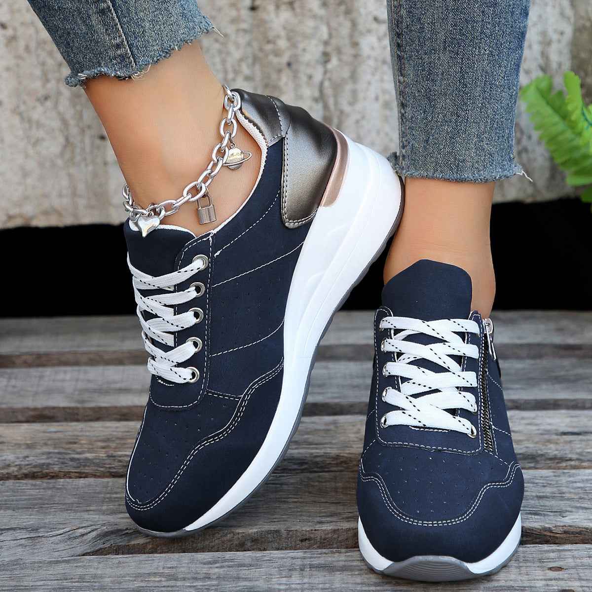 Lia | Wedge Platform Low-top Sneakers with Side Zip