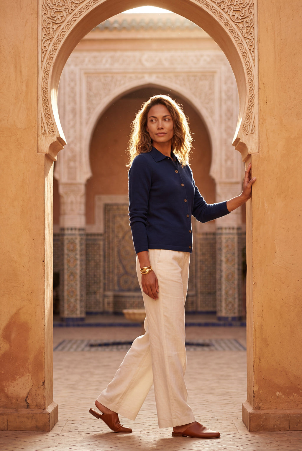 Women's Classic Collared Button-Down Cardigan Sweater | Senna