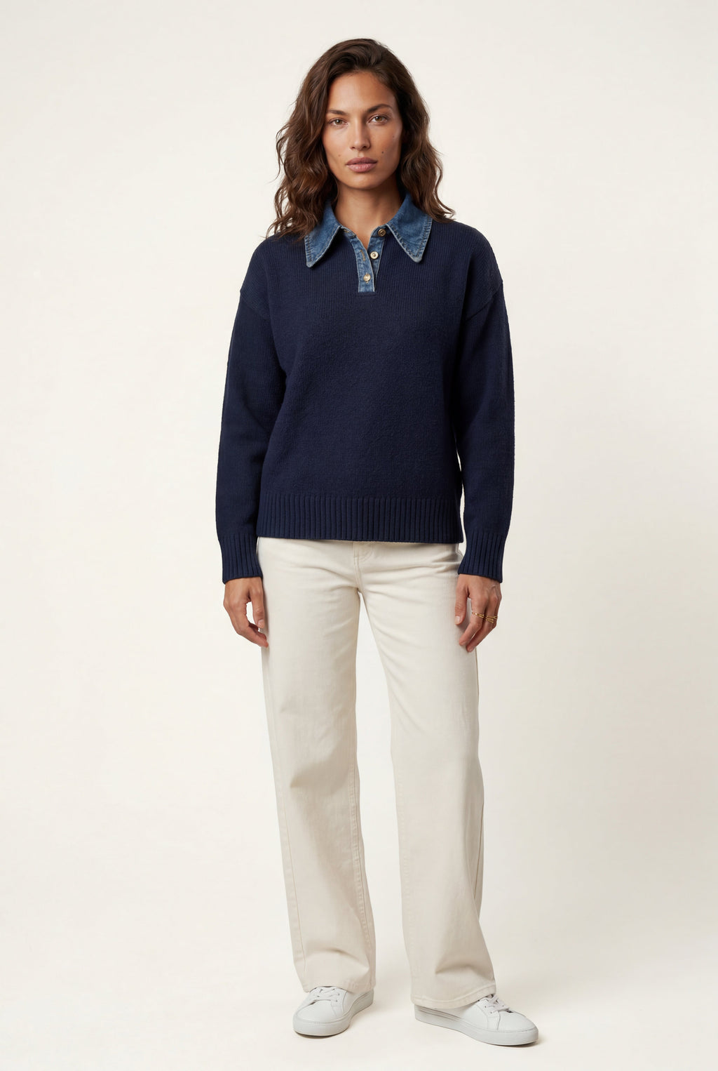 Elcevi | Contrast Collar Pullover Sweater For Women