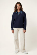 Elcevi | Contrast Collar Pullover Sweater For Women