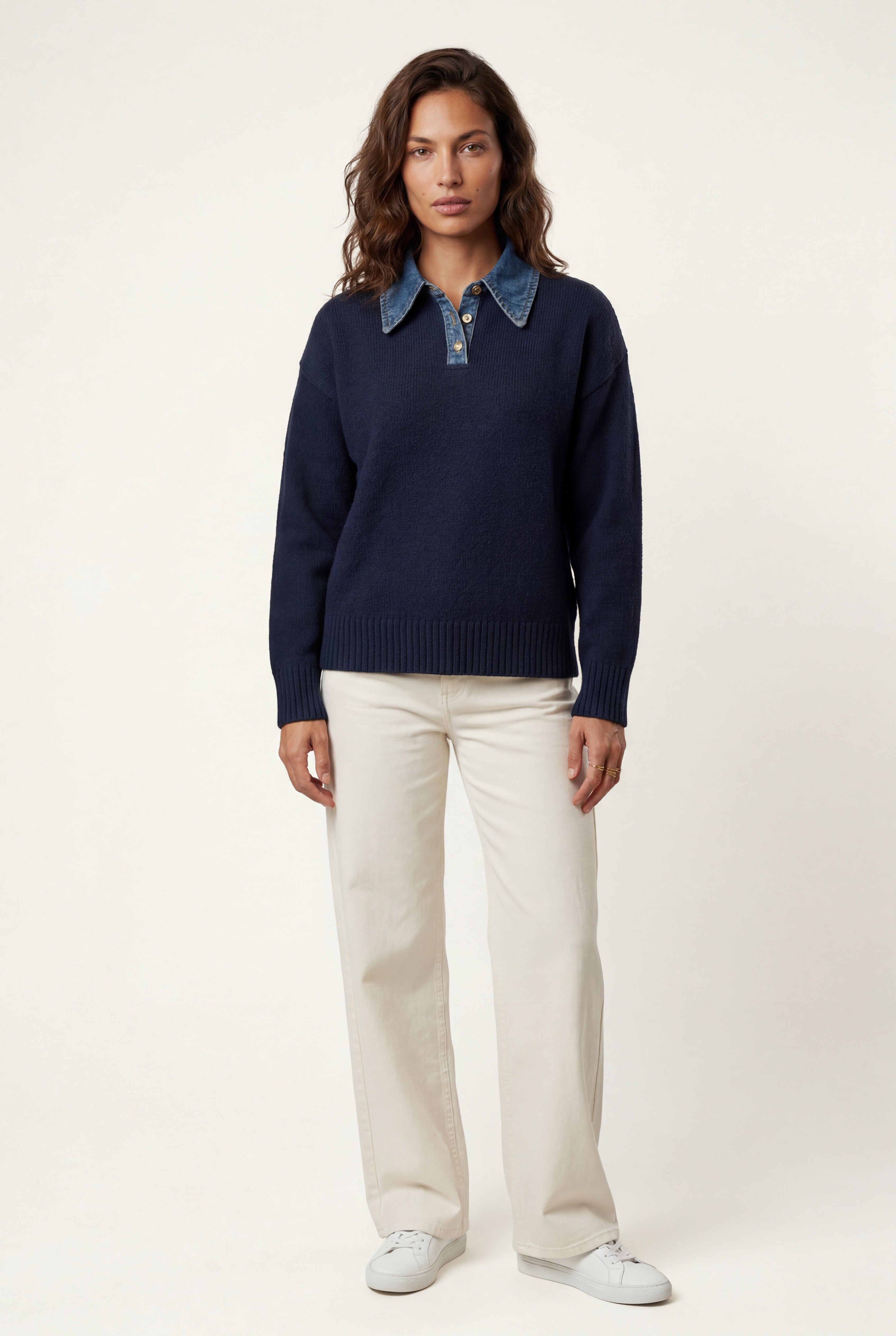 Elcevi | Contrast Collar Pullover Sweater For Women