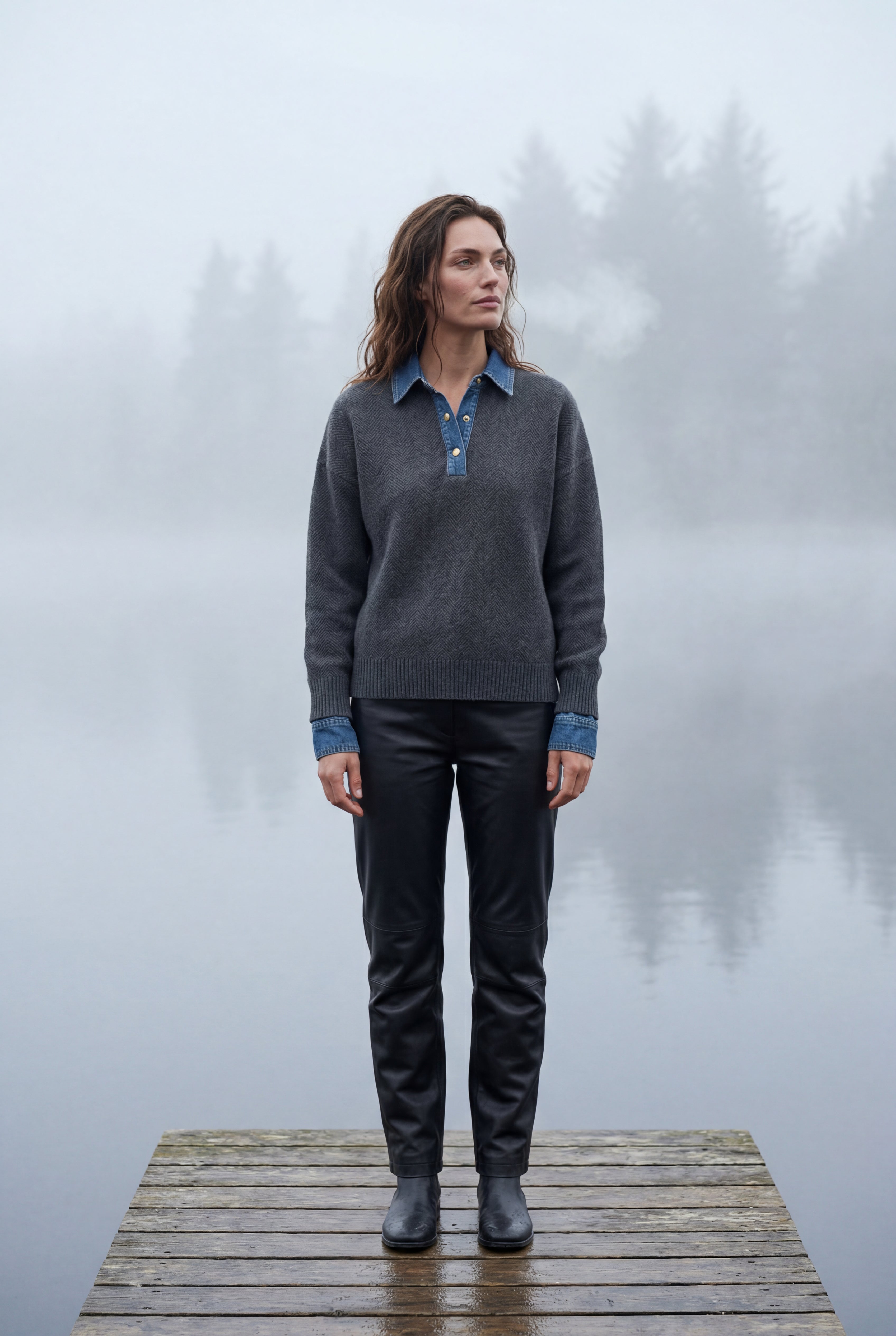 Elcevi | Contrast Collar Pullover Sweater For Women