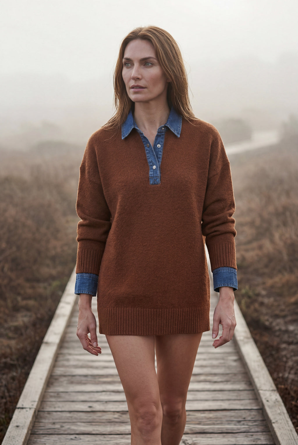 Elcevi | Contrast Collar Pullover Sweater For Women