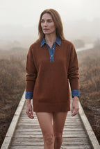 Elcevi | Contrast Collar Pullover Sweater For Women