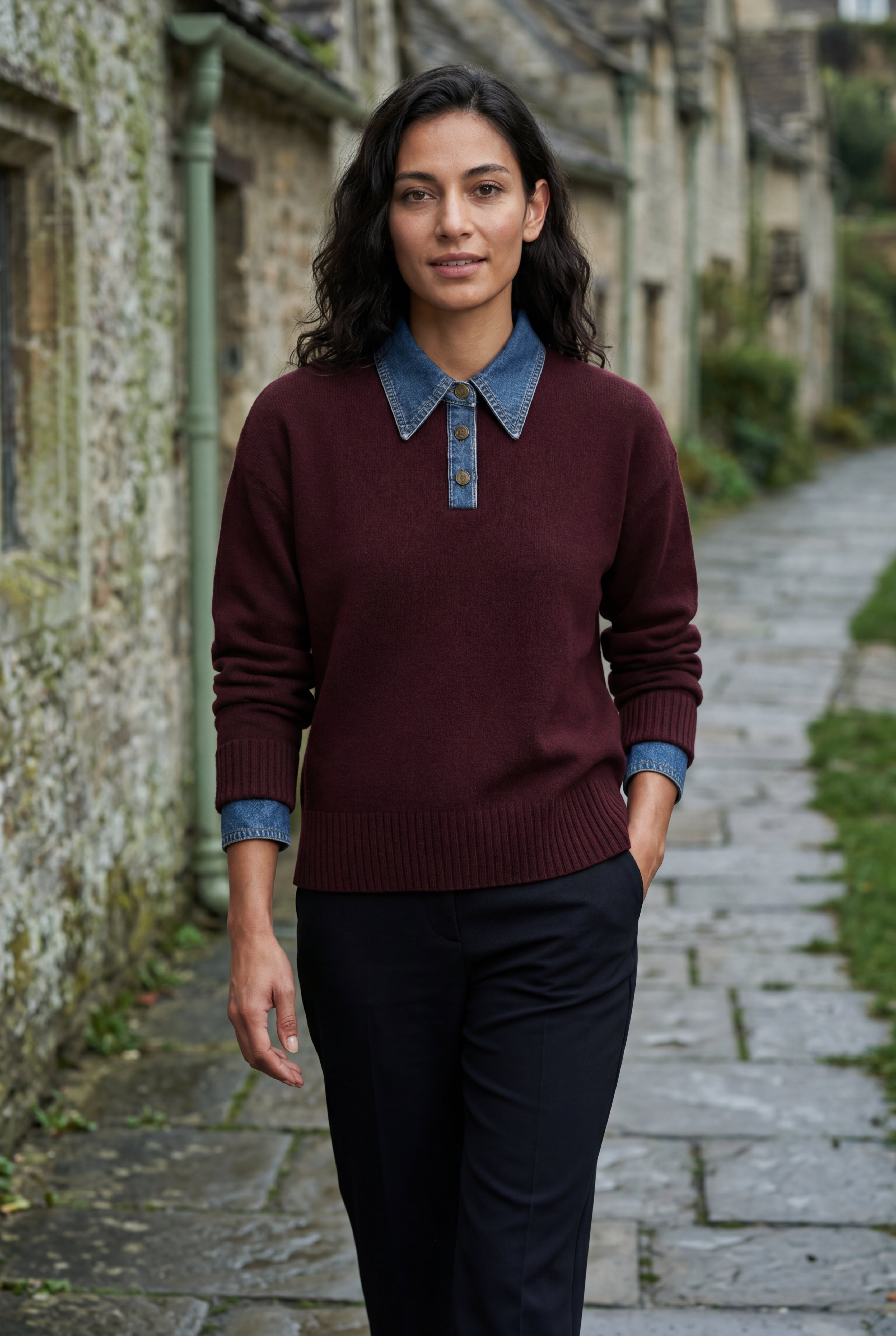 Elcevi | Contrast Collar Pullover Sweater For Women