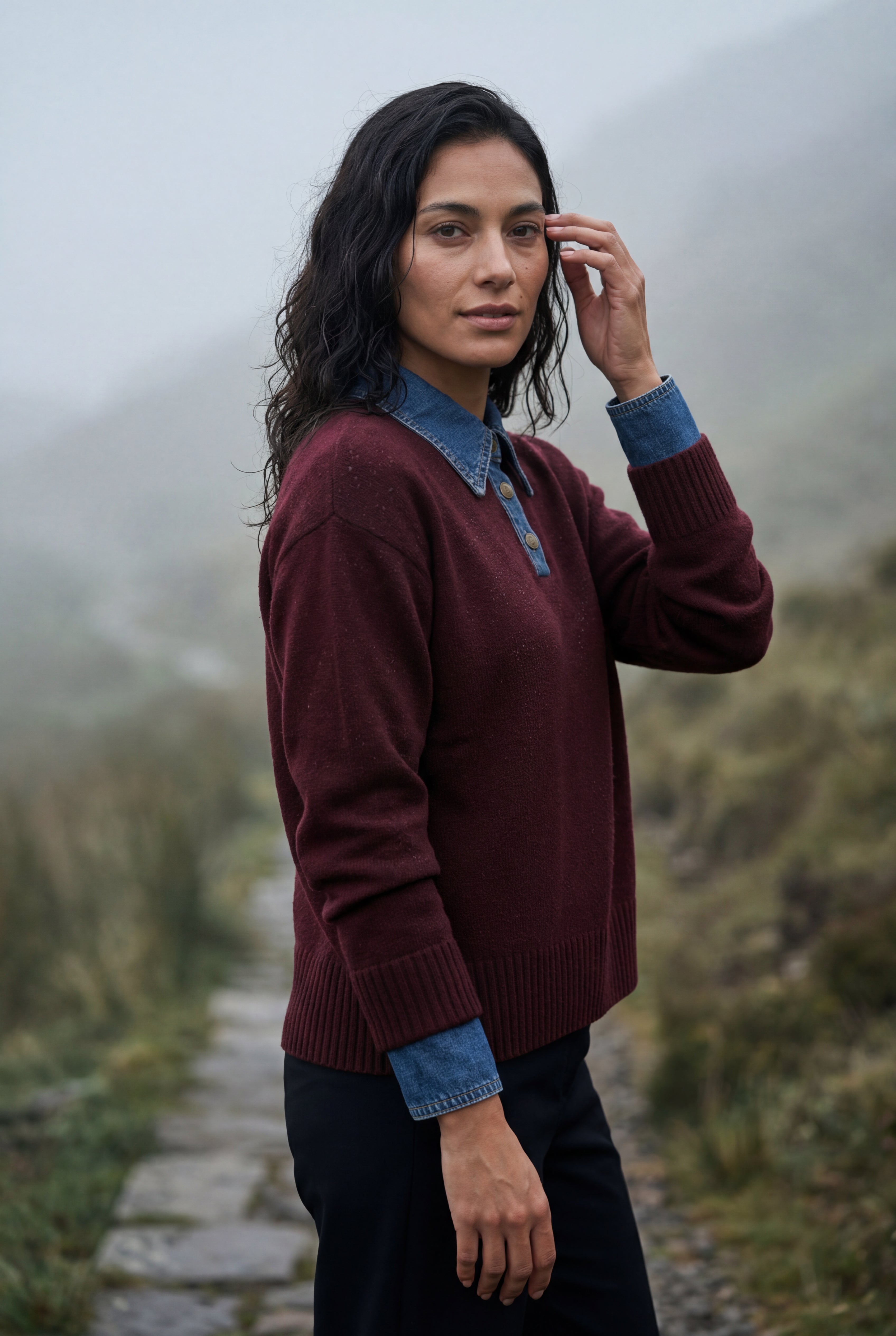 Elcevi | Contrast Collar Pullover Sweater For Women