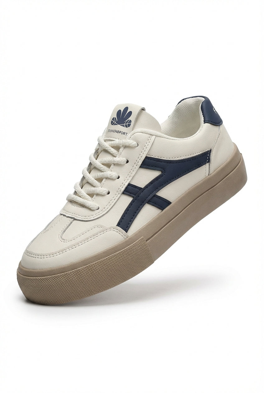 Lia | Women's Navy Contrast Stripe Retro Platform Sneakers
