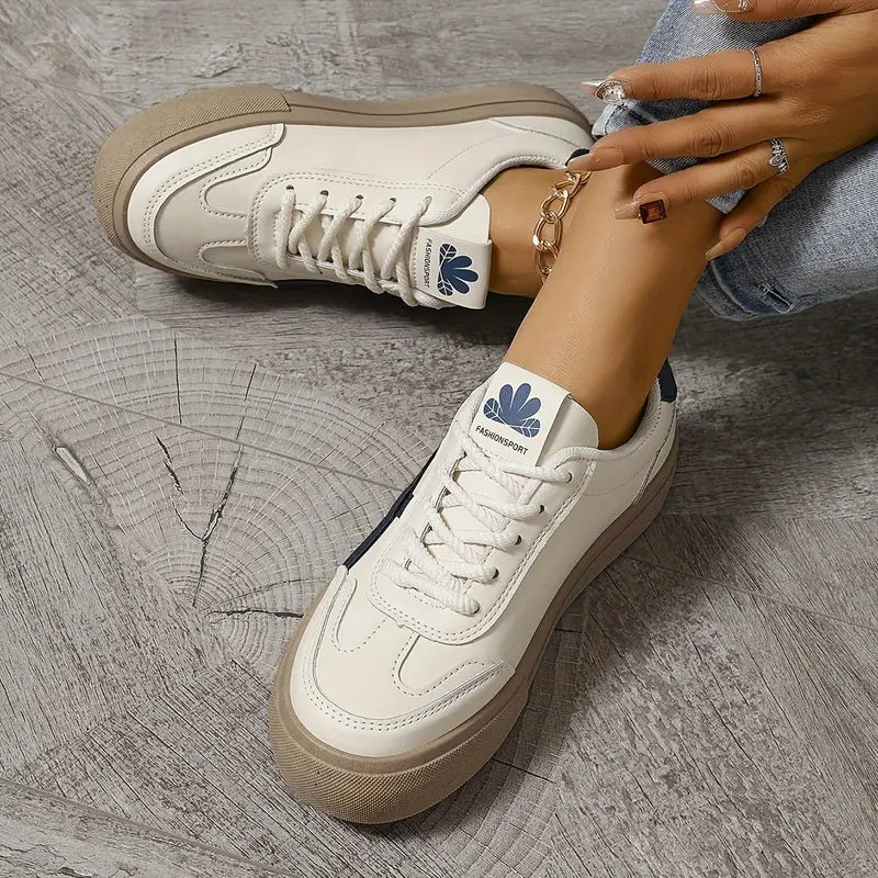 Lia | Women's Navy Contrast Stripe Retro Platform Sneakers