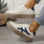 Lia | Women's Navy Contrast Stripe Retro Platform Sneakers