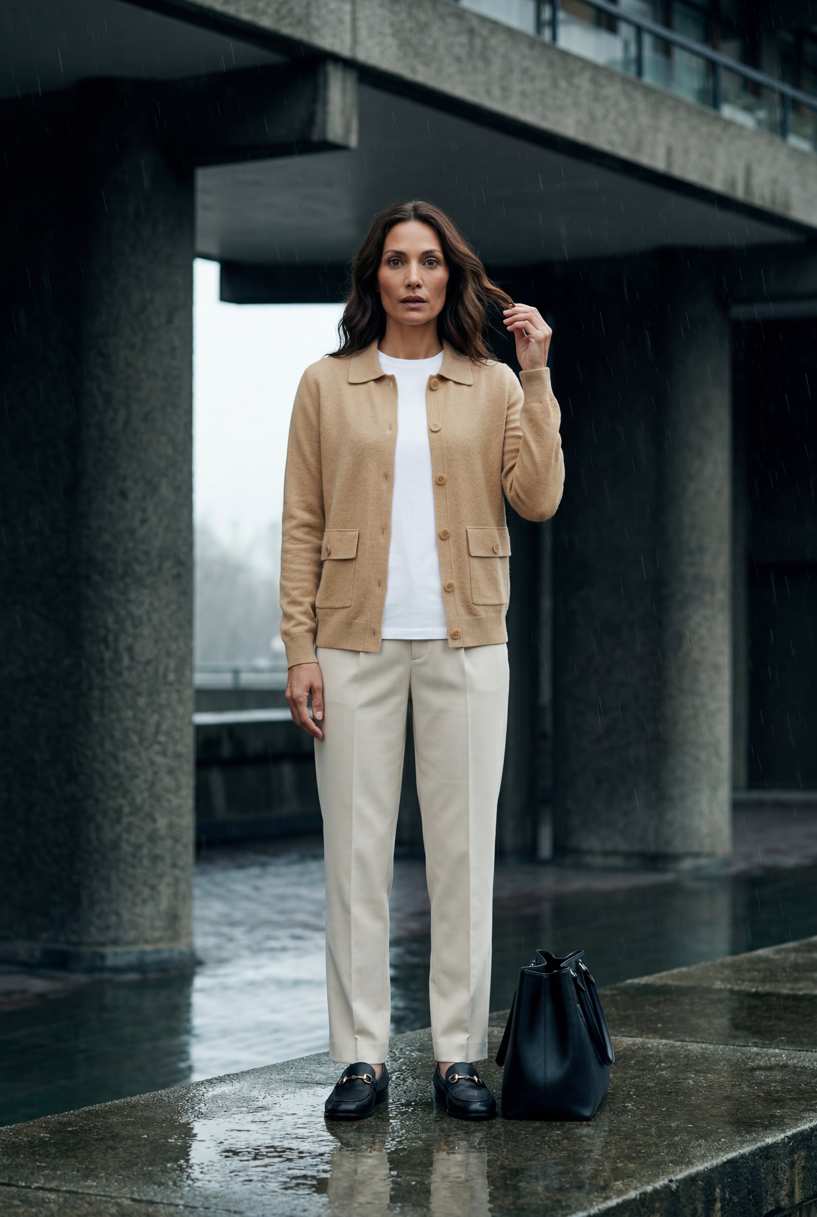 Button-up Collared Cardigan with Patch Pockets | Senna