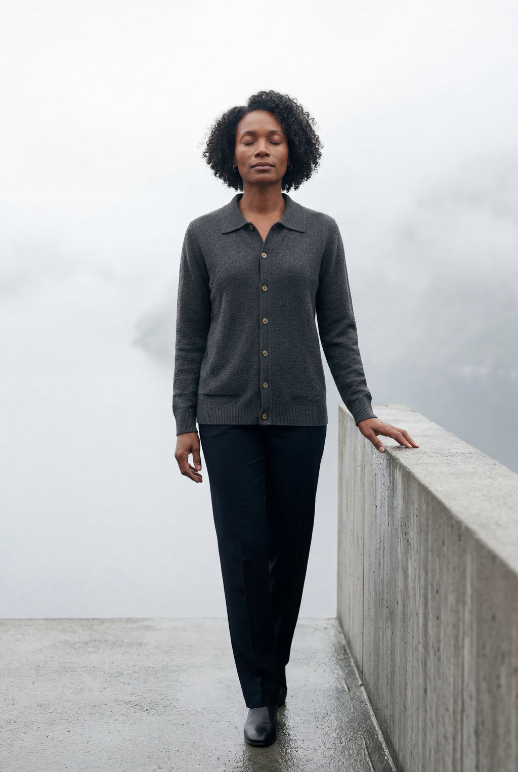 Button-up Collared Cardigan with Patch Pockets | Senna
