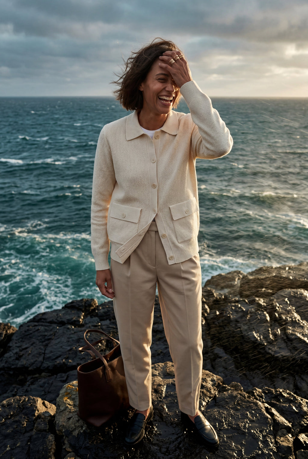 Button-up Collared Cardigan with Patch Pockets | Senna