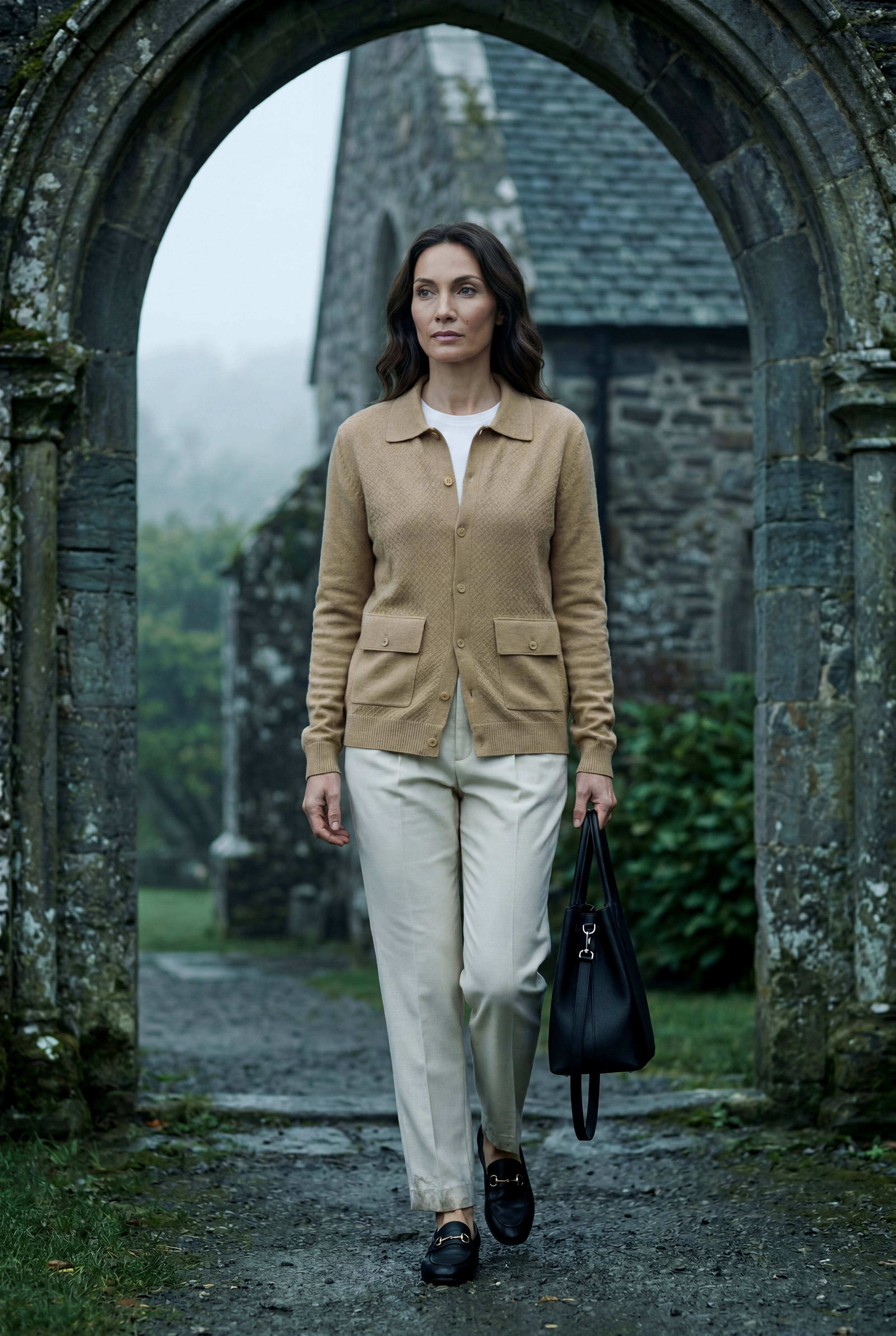 Button-up Collared Cardigan with Patch Pockets | Senna
