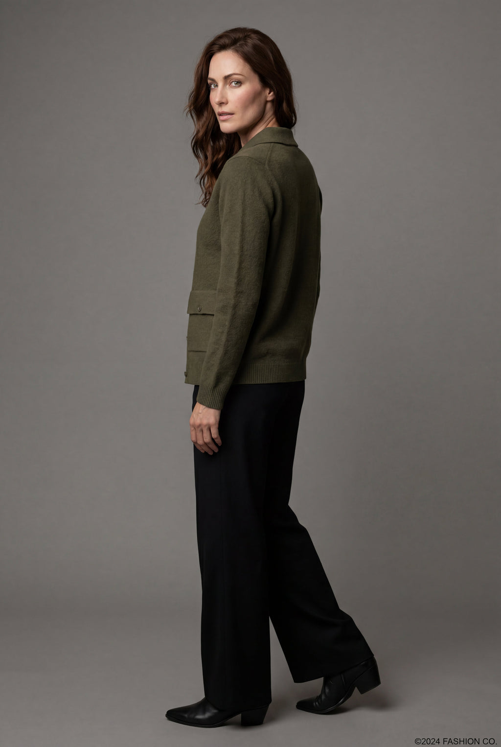 Button-up Collared Cardigan with Patch Pockets | Senna