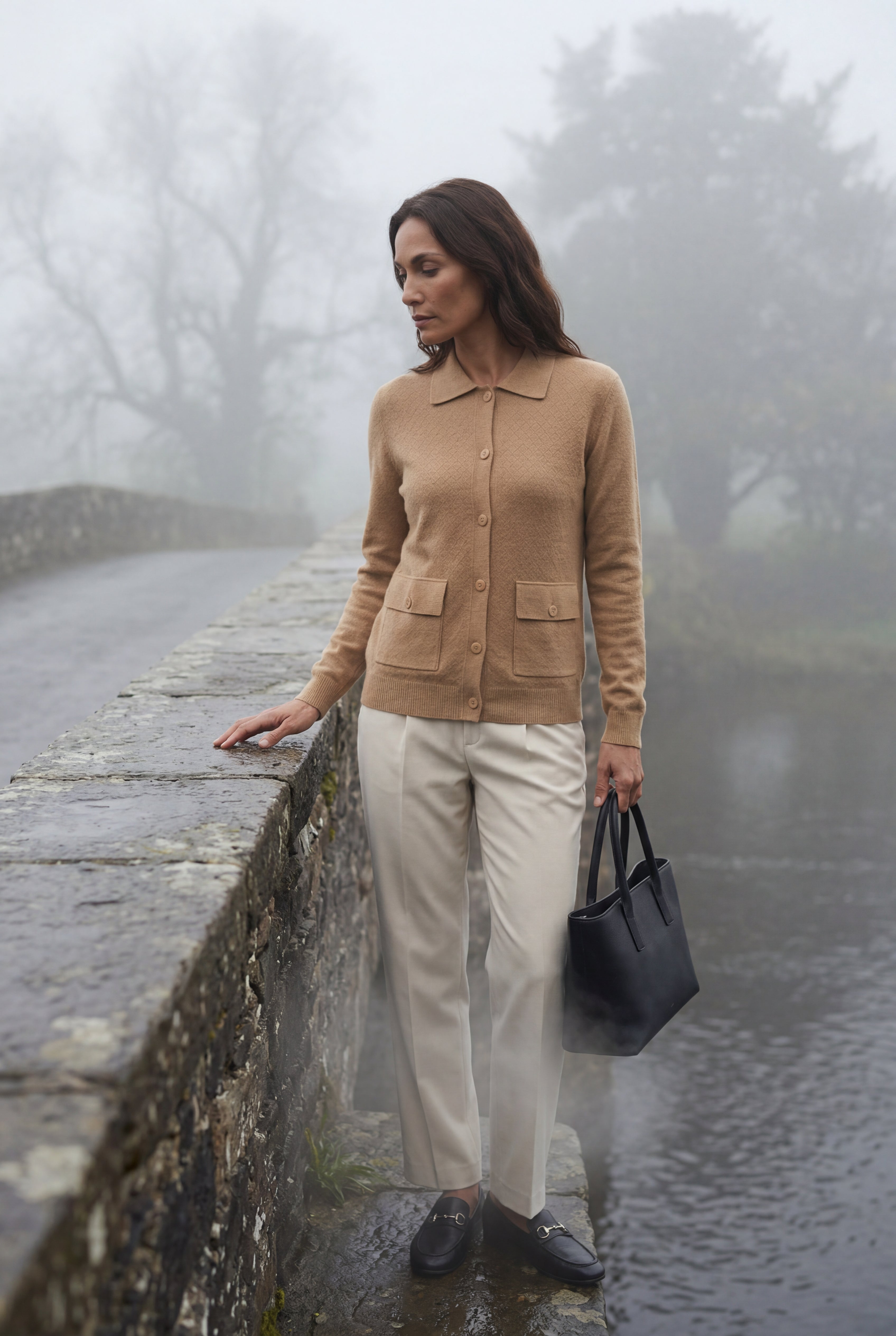Button-up Collared Cardigan with Patch Pockets | Senna