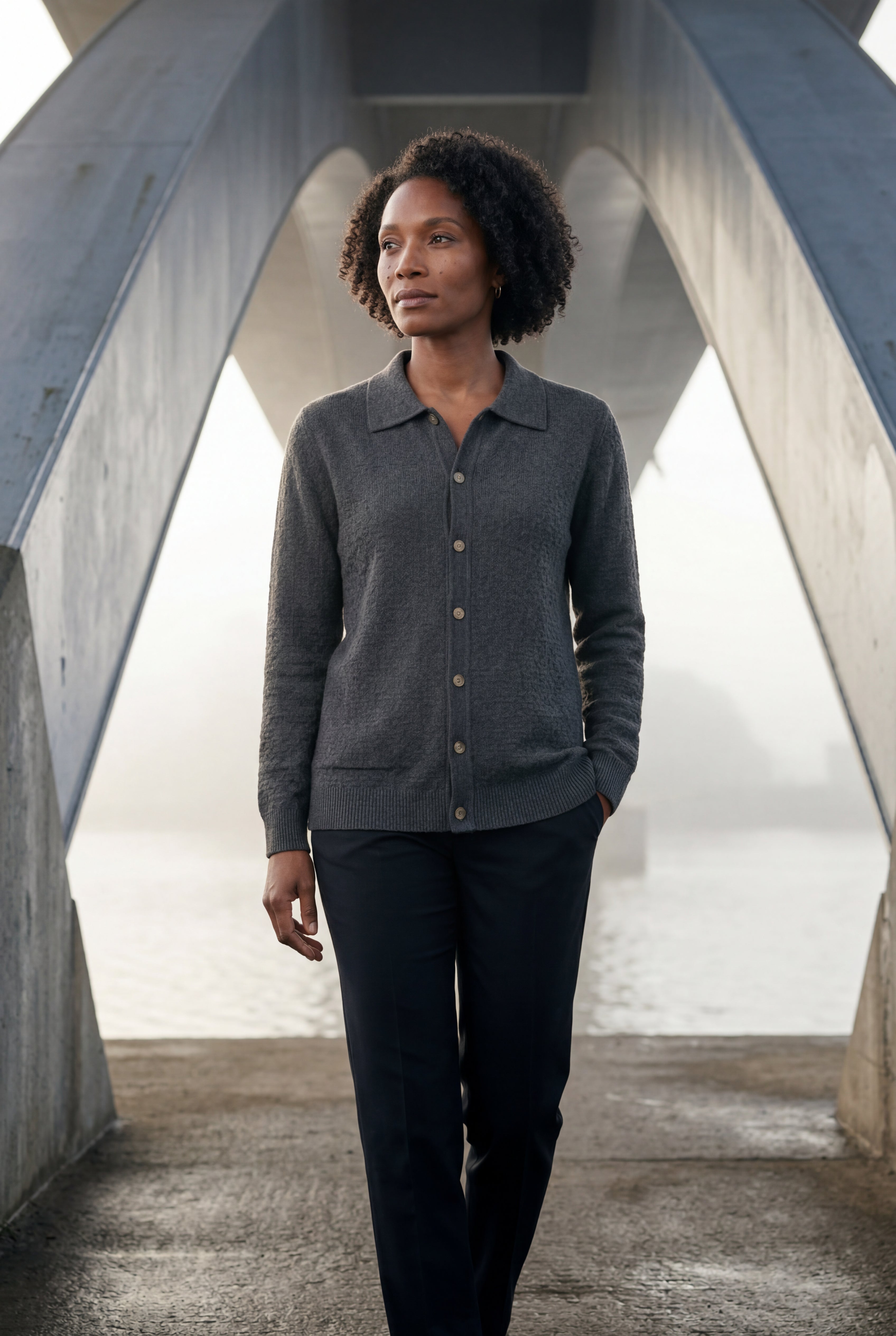 Button-up Collared Cardigan with Patch Pockets | Senna