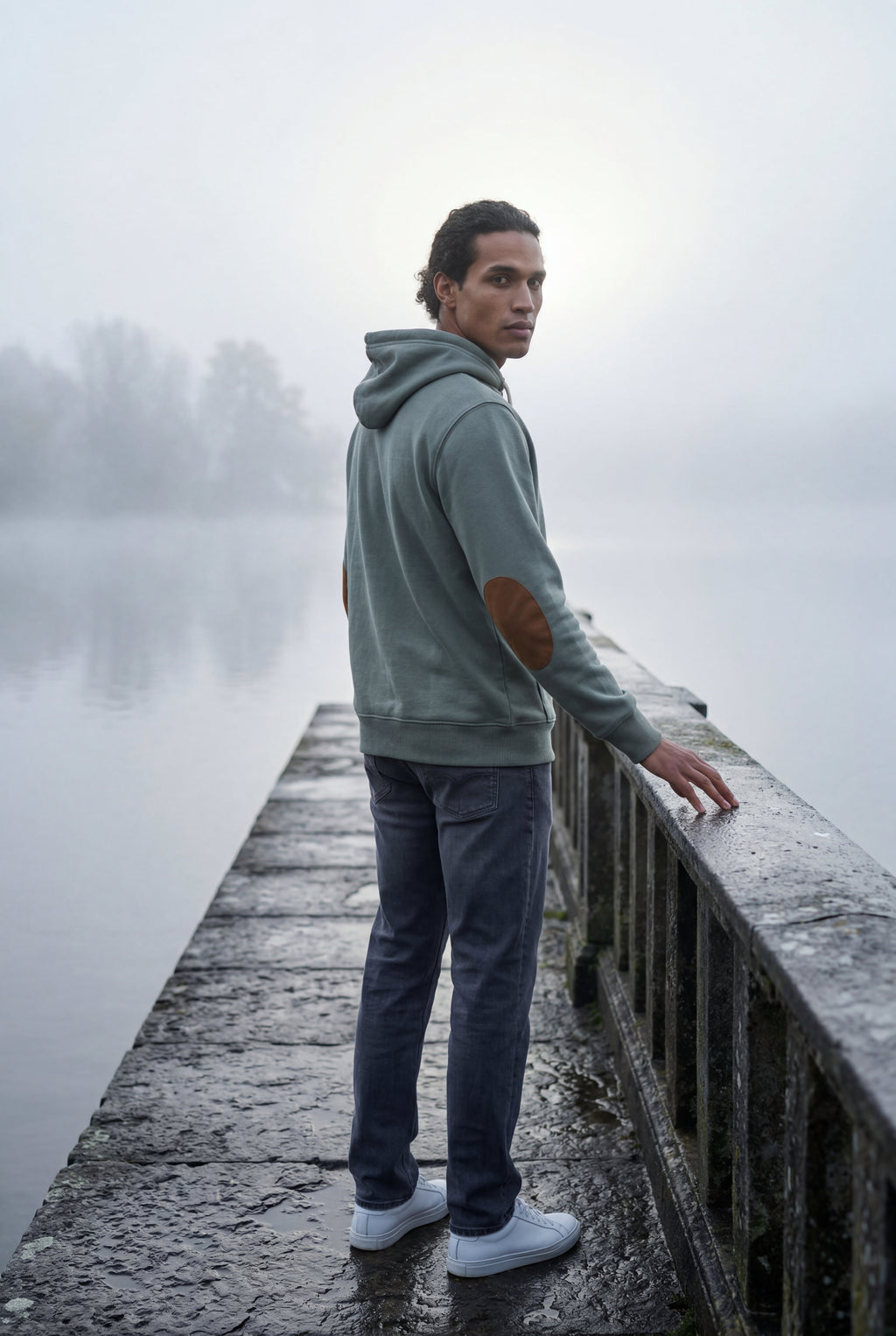 Liam | Contrast Elbow Patch Pullover Hoodie with Drawstring Hood