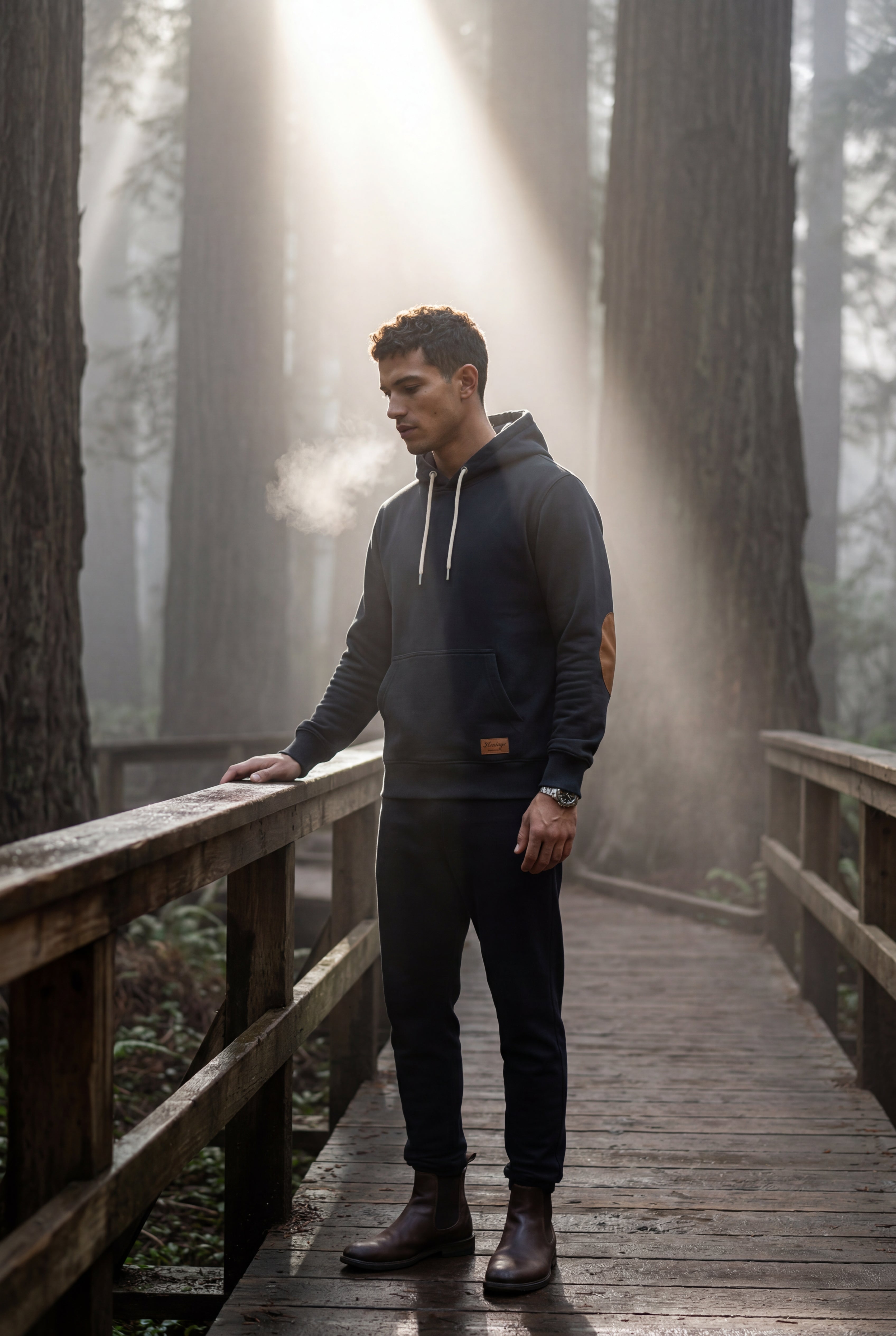 Liam | Contrast Elbow Patch Pullover Hoodie with Drawstring Hood