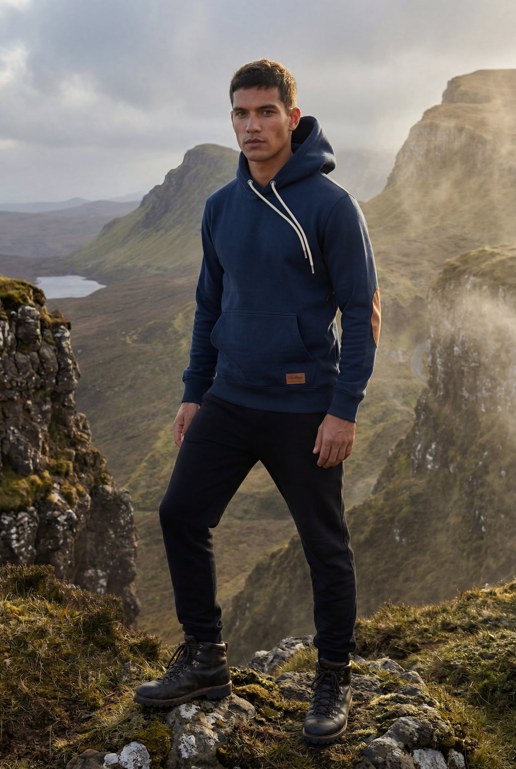 Liam | Contrast Elbow Patch Pullover Hoodie with Drawstring Hood