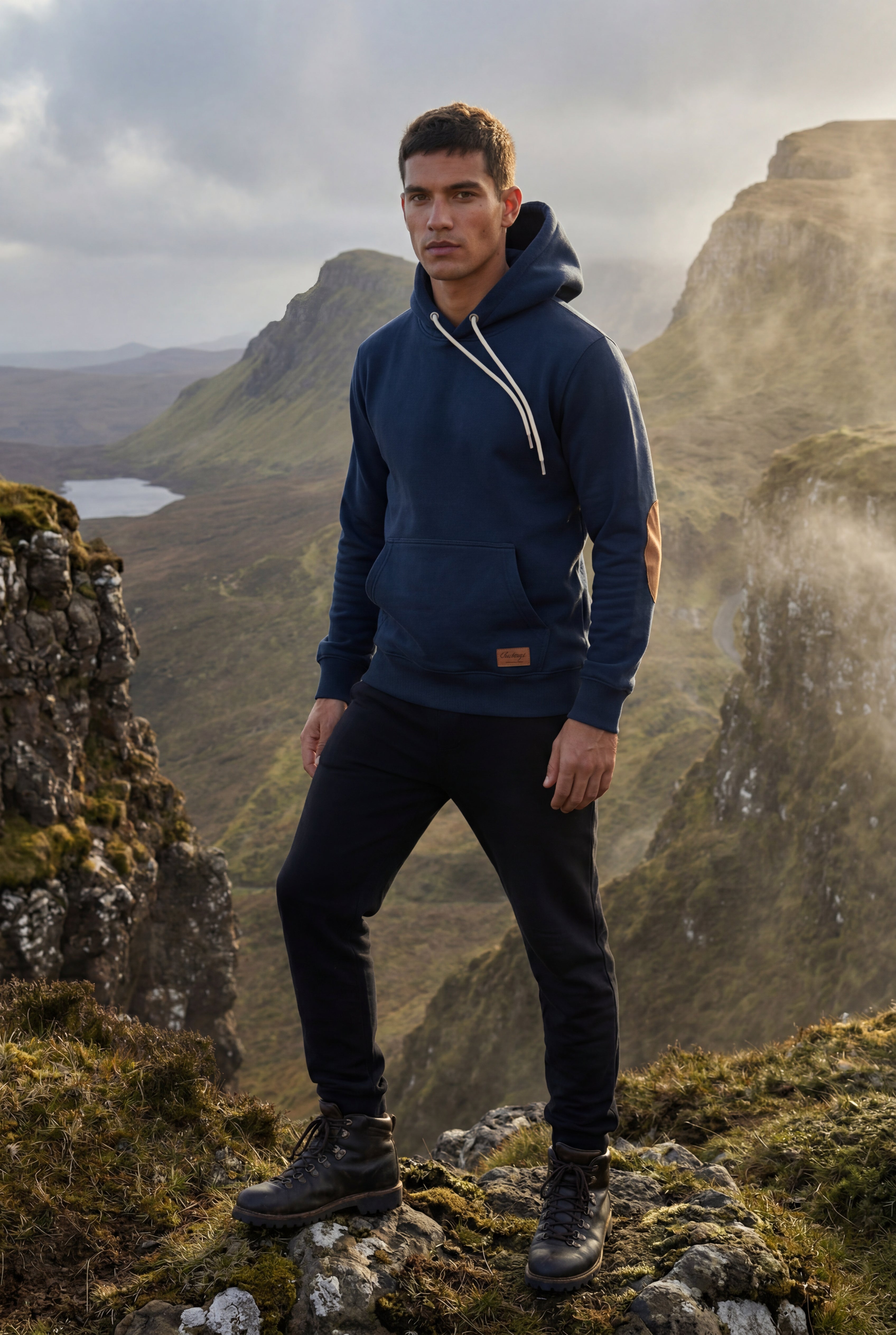 Liam | Contrast Elbow Patch Pullover Hoodie with Drawstring Hood