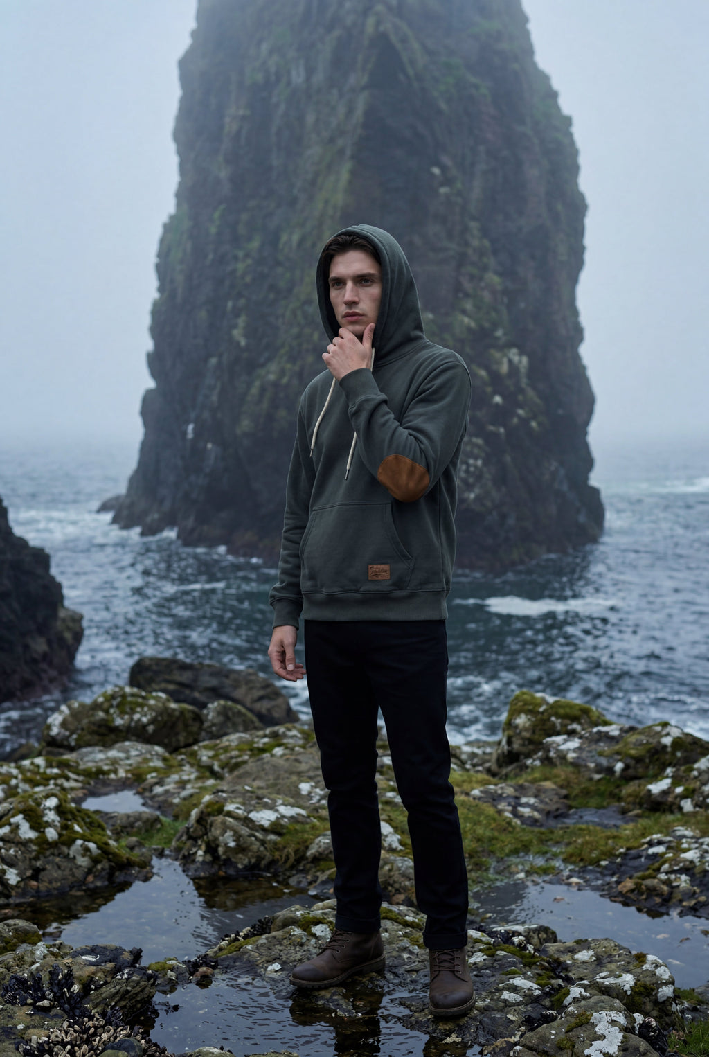 Liam | Contrast Elbow Patch Pullover Hoodie with Drawstring Hood