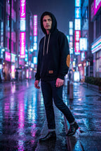 Liam | Contrast Elbow Patch Pullover Hoodie with Drawstring Hood