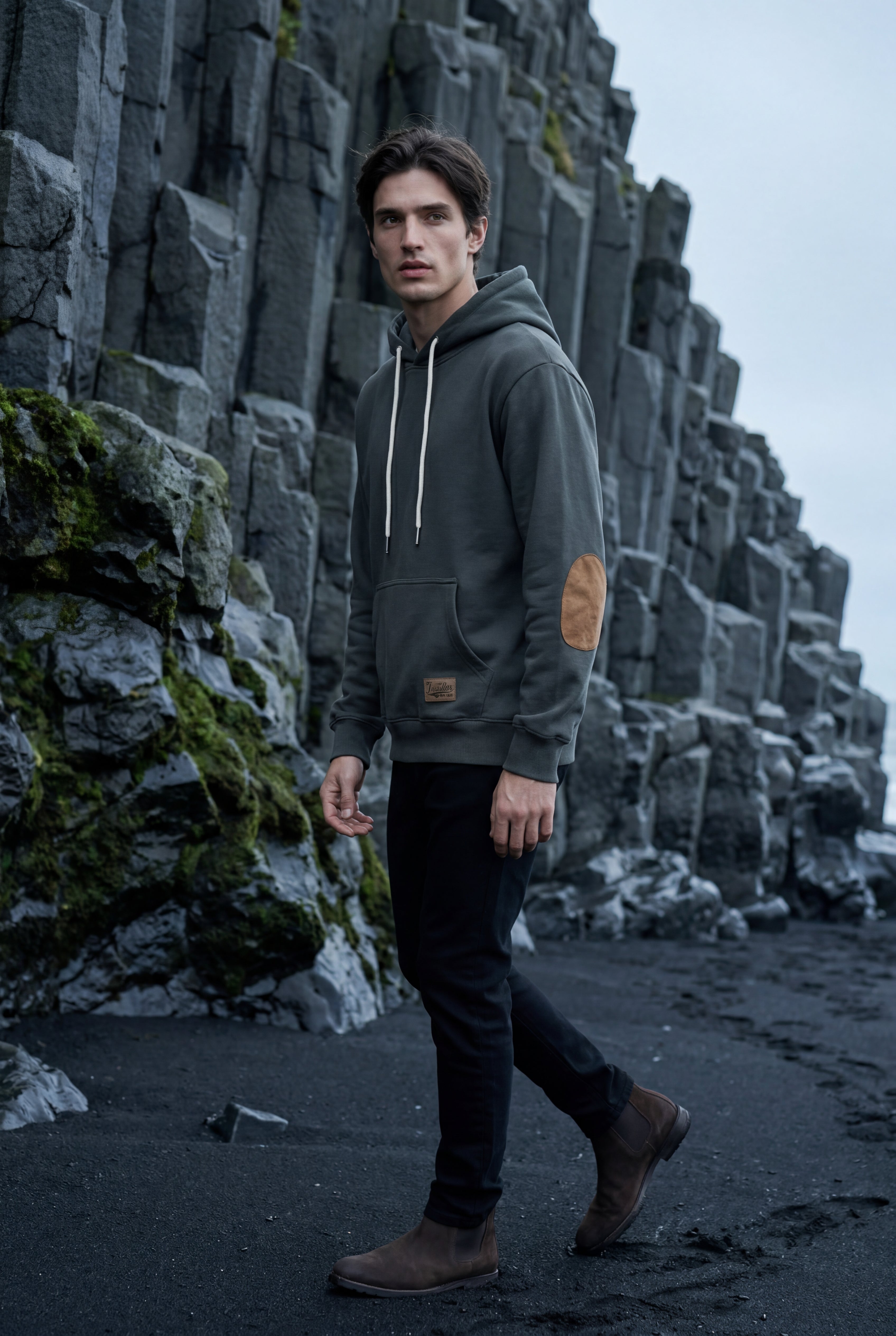 Liam | Contrast Elbow Patch Pullover Hoodie with Drawstring Hood