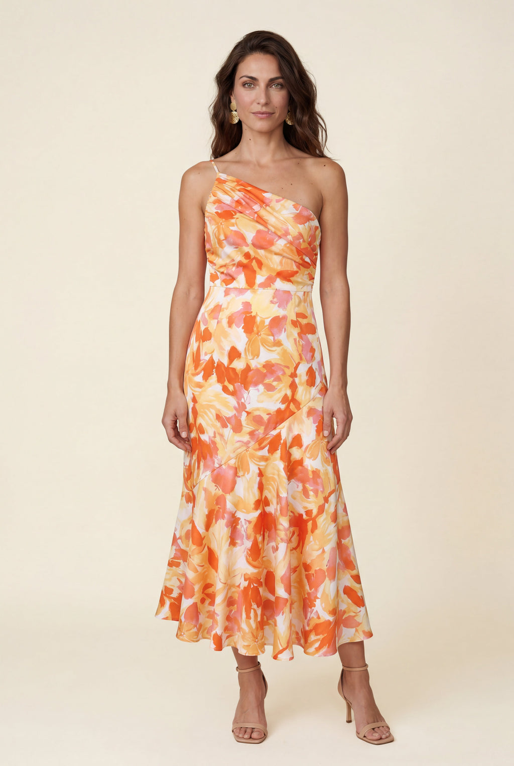 Alyssa | Asymmetrical One-shoulder Floral Print Midi Dress For Women