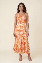Alyssa | Asymmetrical One-shoulder Floral Print Midi Dress For Women