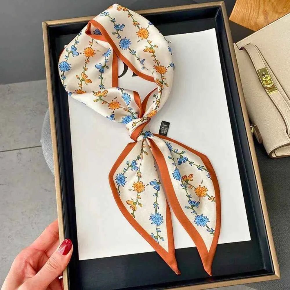 Lisa | Floral Print Square Scarf with Contrast Border
