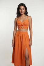 Elcevi | Twist-front Cutout Midi Dress with Side Slit For Women