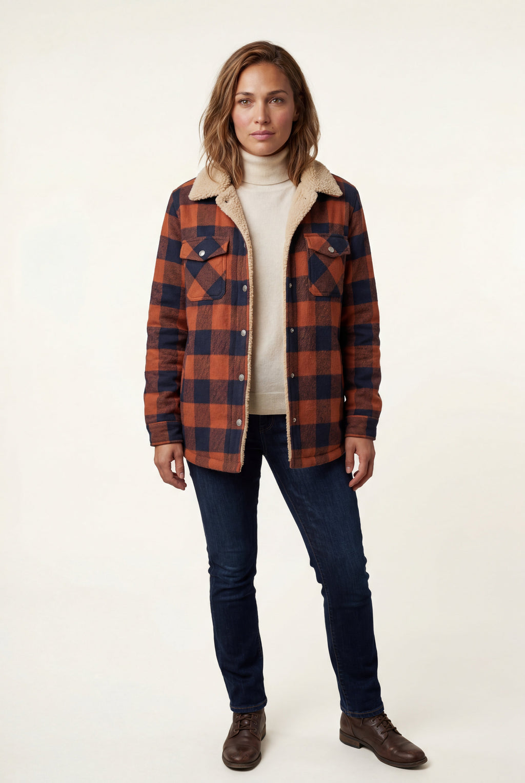 Women's -Lined Plaid Relaxed Shirt Jacket | Senna