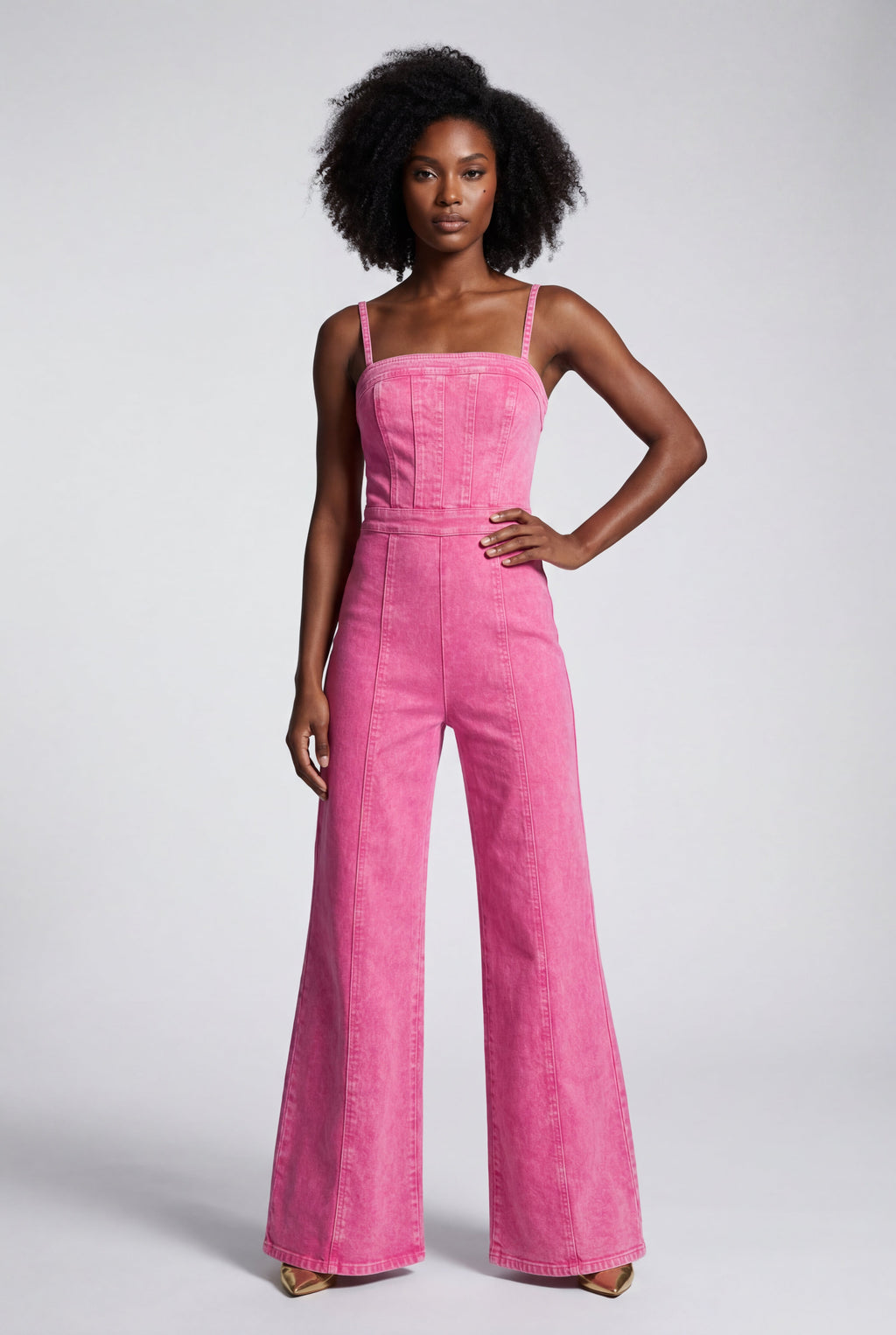 Elcevi | Acid Wash Corset Wide-leg Jumpsuit with Raw Hem For Women