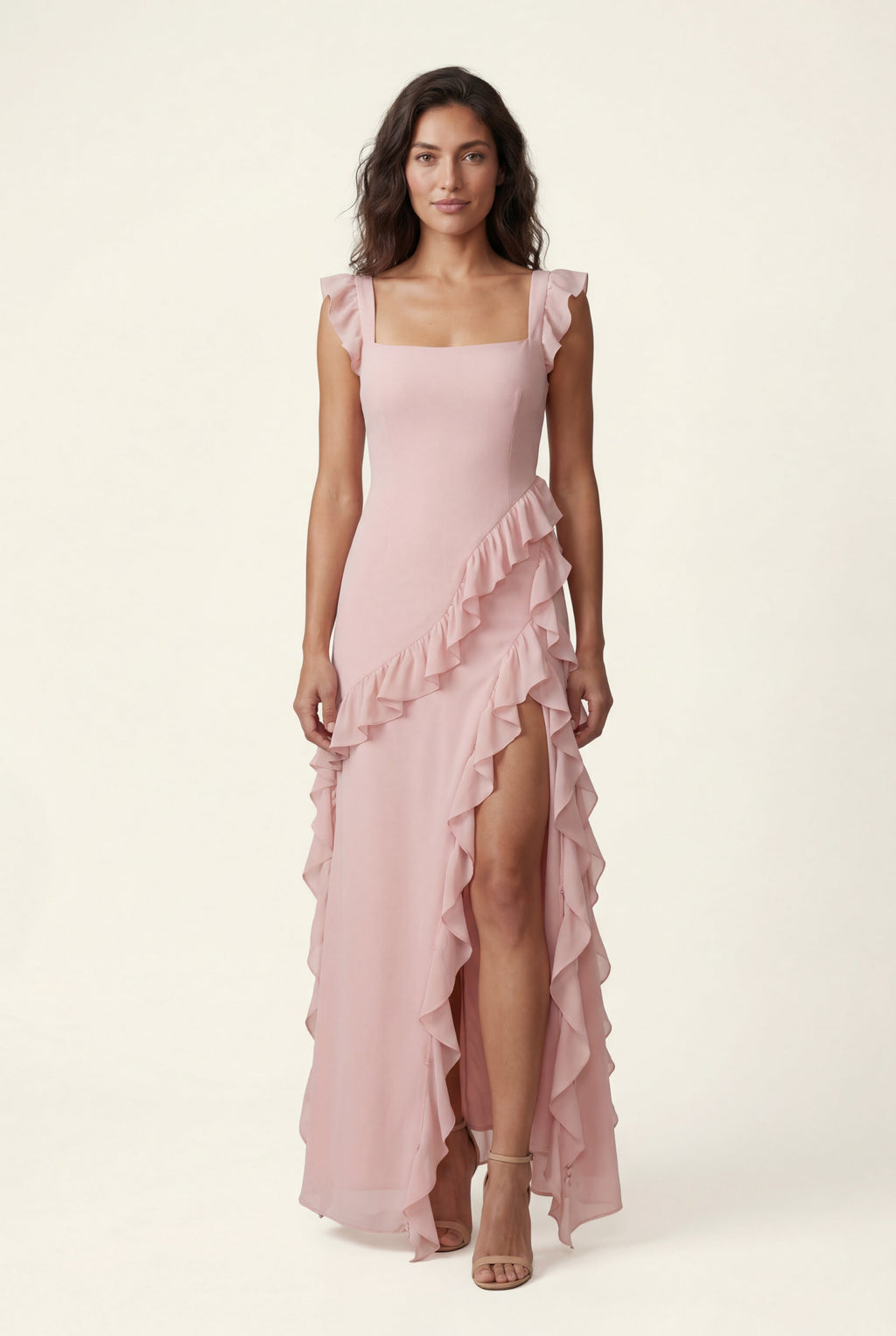 Elcevi | Asymmetric Ruffle Maxi Dress with High Slit For Women
