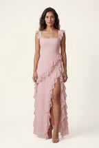Elcevi | Asymmetric Ruffle Maxi Dress with High Slit For Women