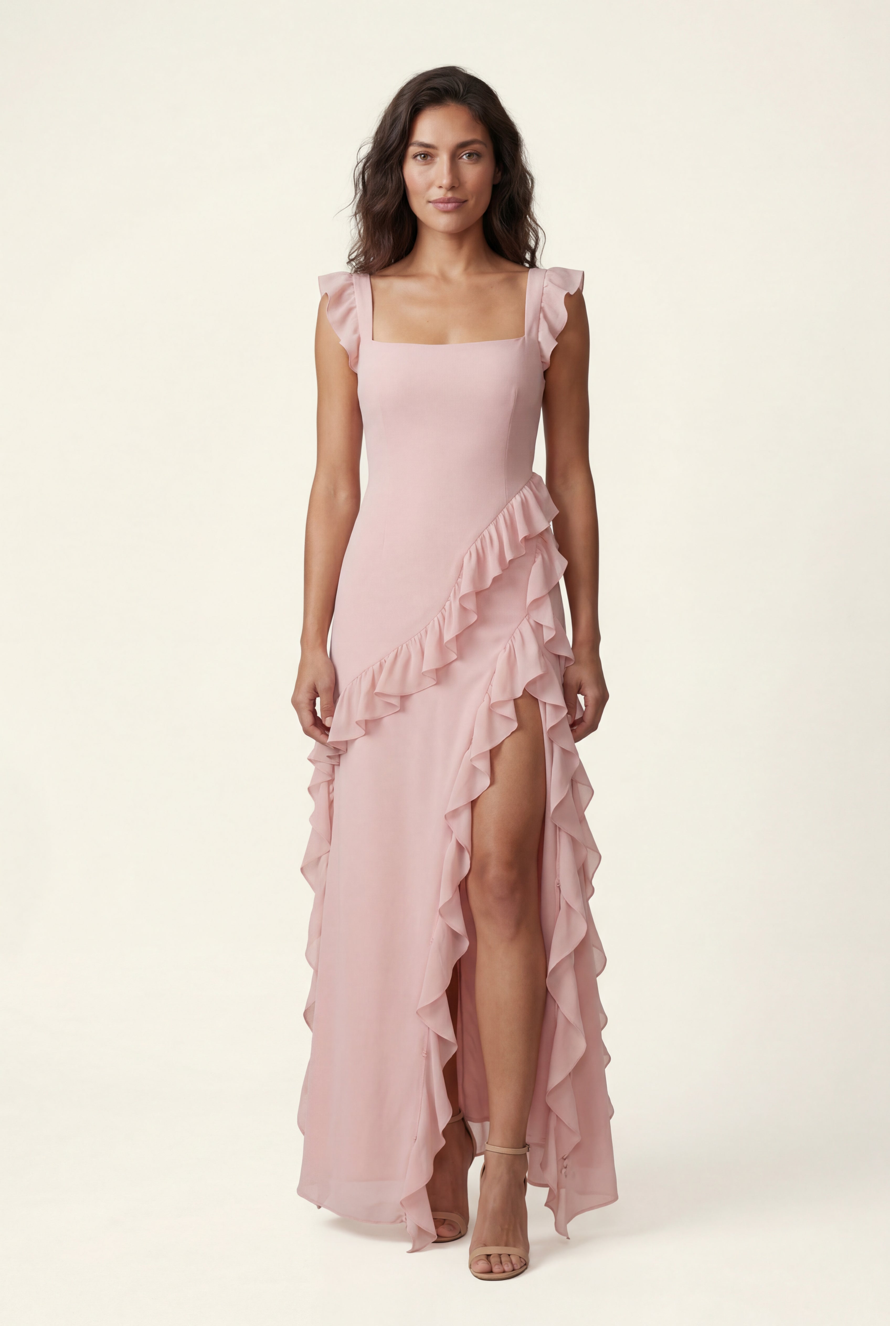 Elcevi | Asymmetric Ruffle Maxi Dress with High Slit For Women