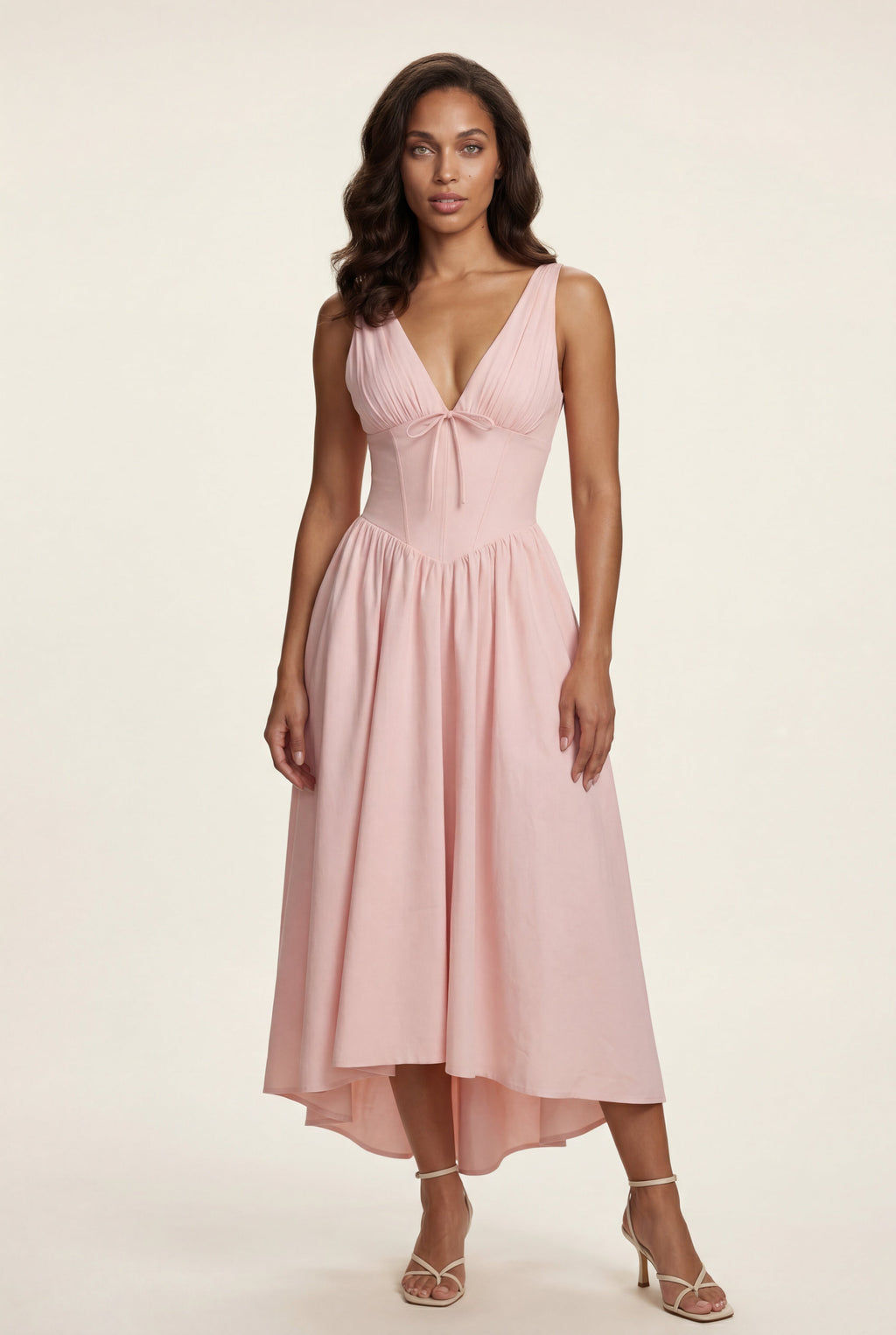 Alyssa | Corset Bodice Sleeveless Midi Dress with Tie Front For Women