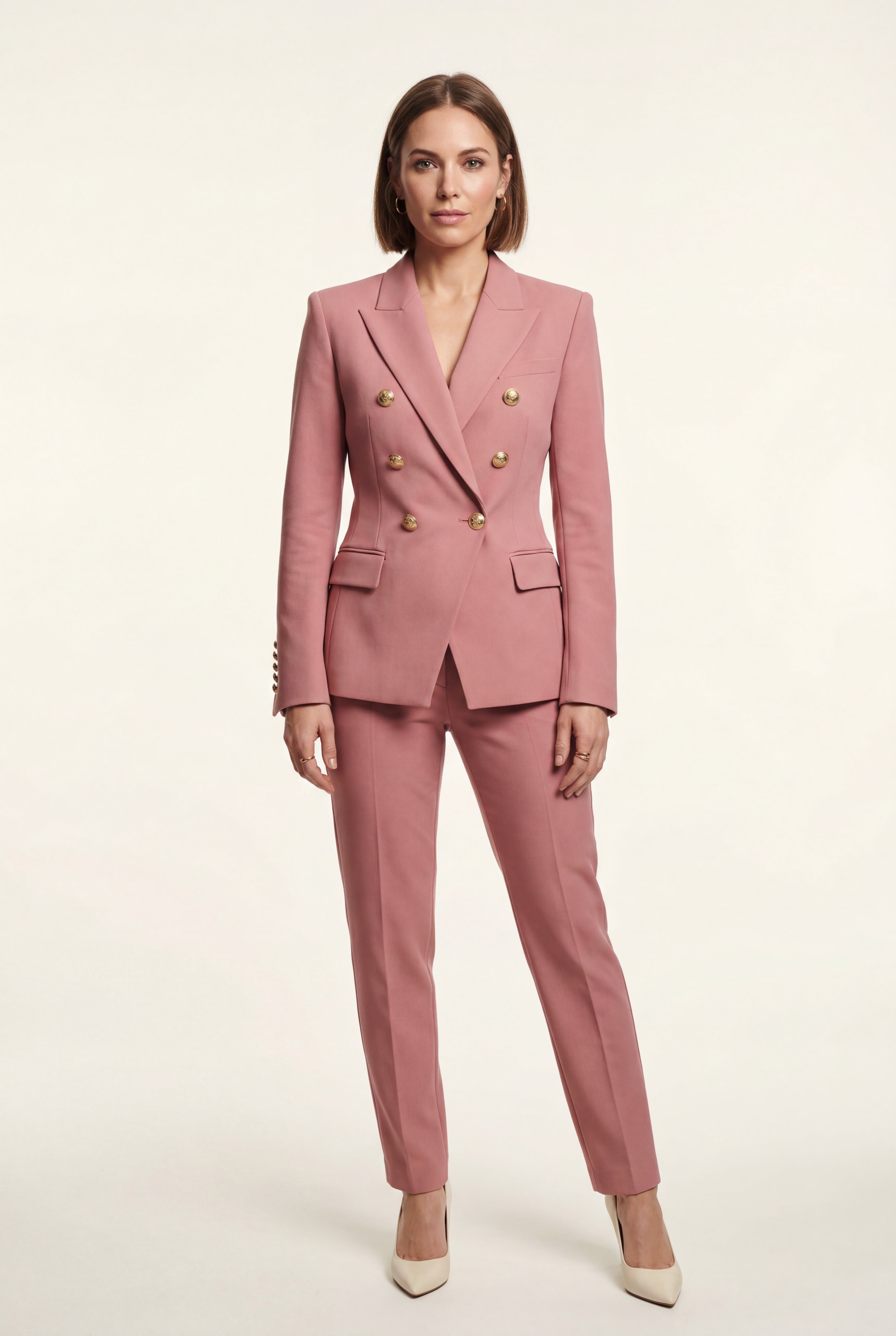 Elcevi | Double-breasted Fitted Blazer with Gold Buttons For Women