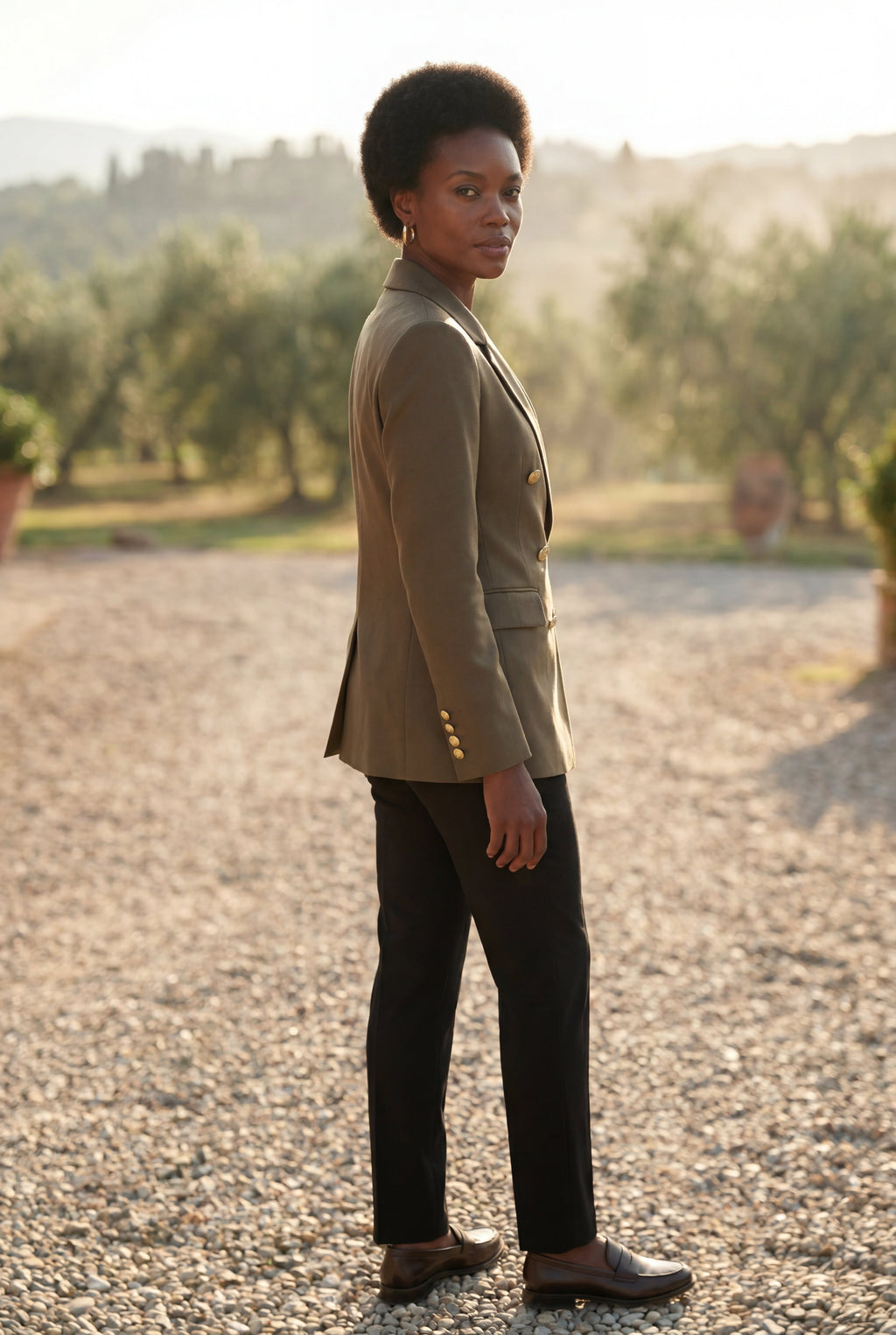 Elcevi | Double-breasted Fitted Blazer with Gold Buttons For Women
