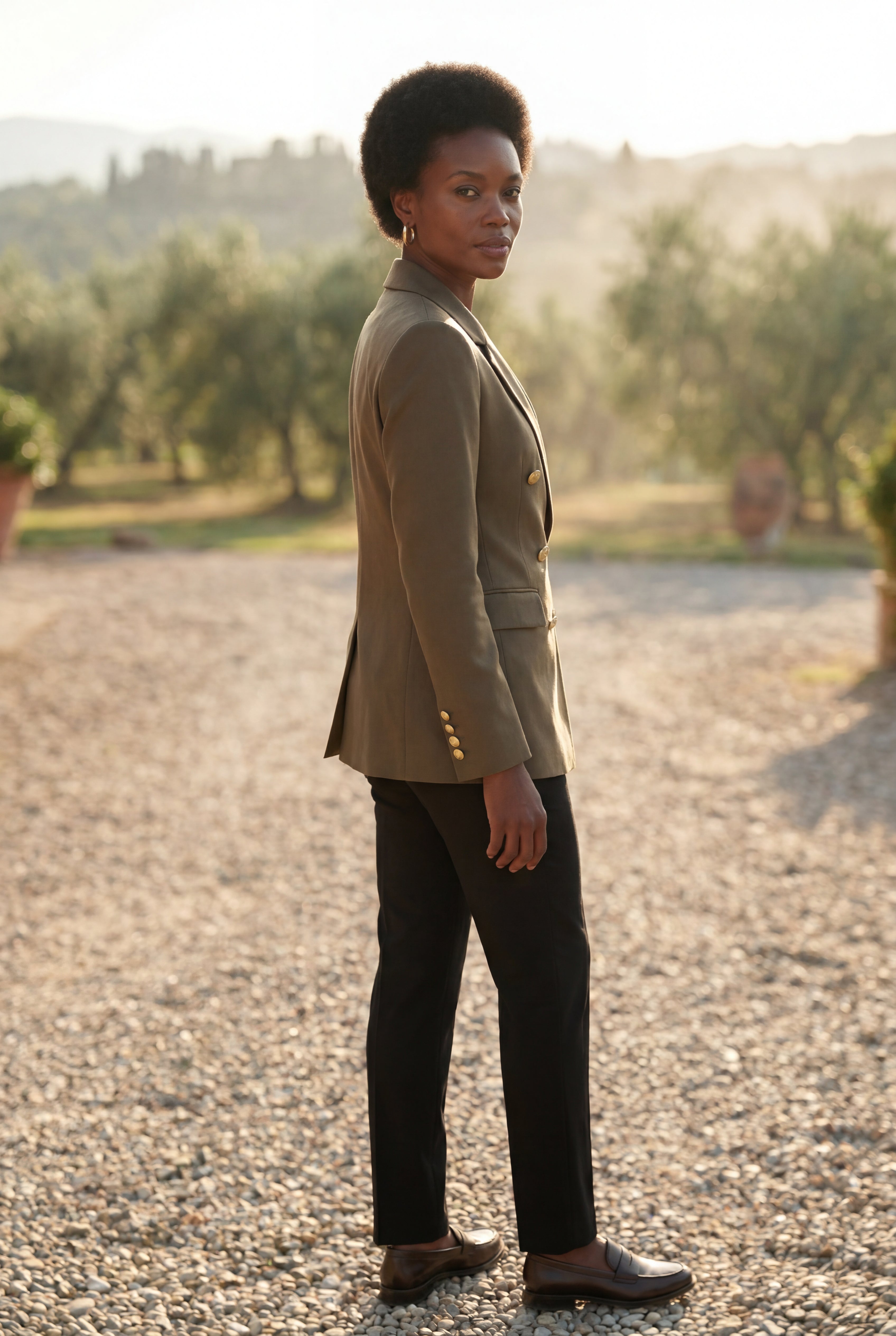 Elcevi | Double-breasted Fitted Blazer with Gold Buttons For Women