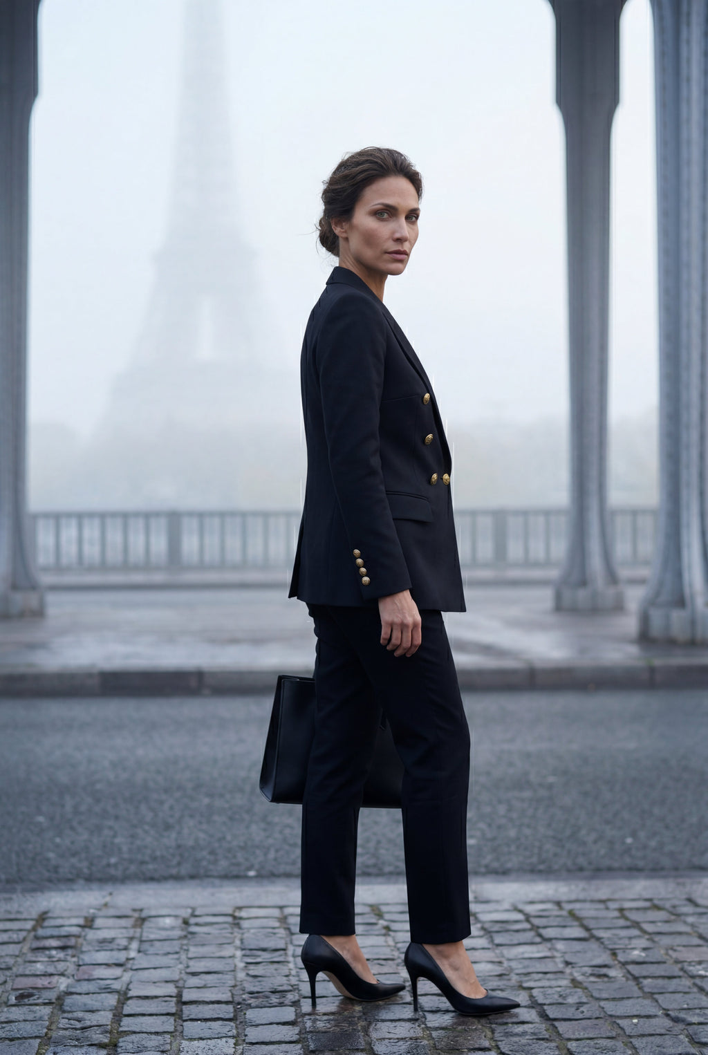 Elcevi | Double-breasted Fitted Blazer with Gold Buttons For Women