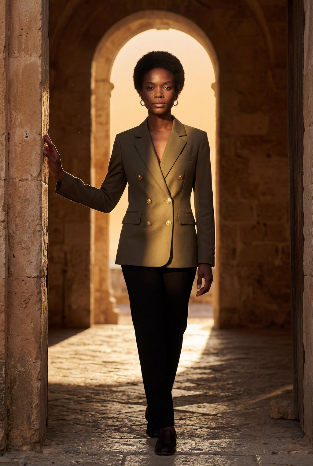 Elcevi | Double-breasted Fitted Blazer with Gold Buttons For Women