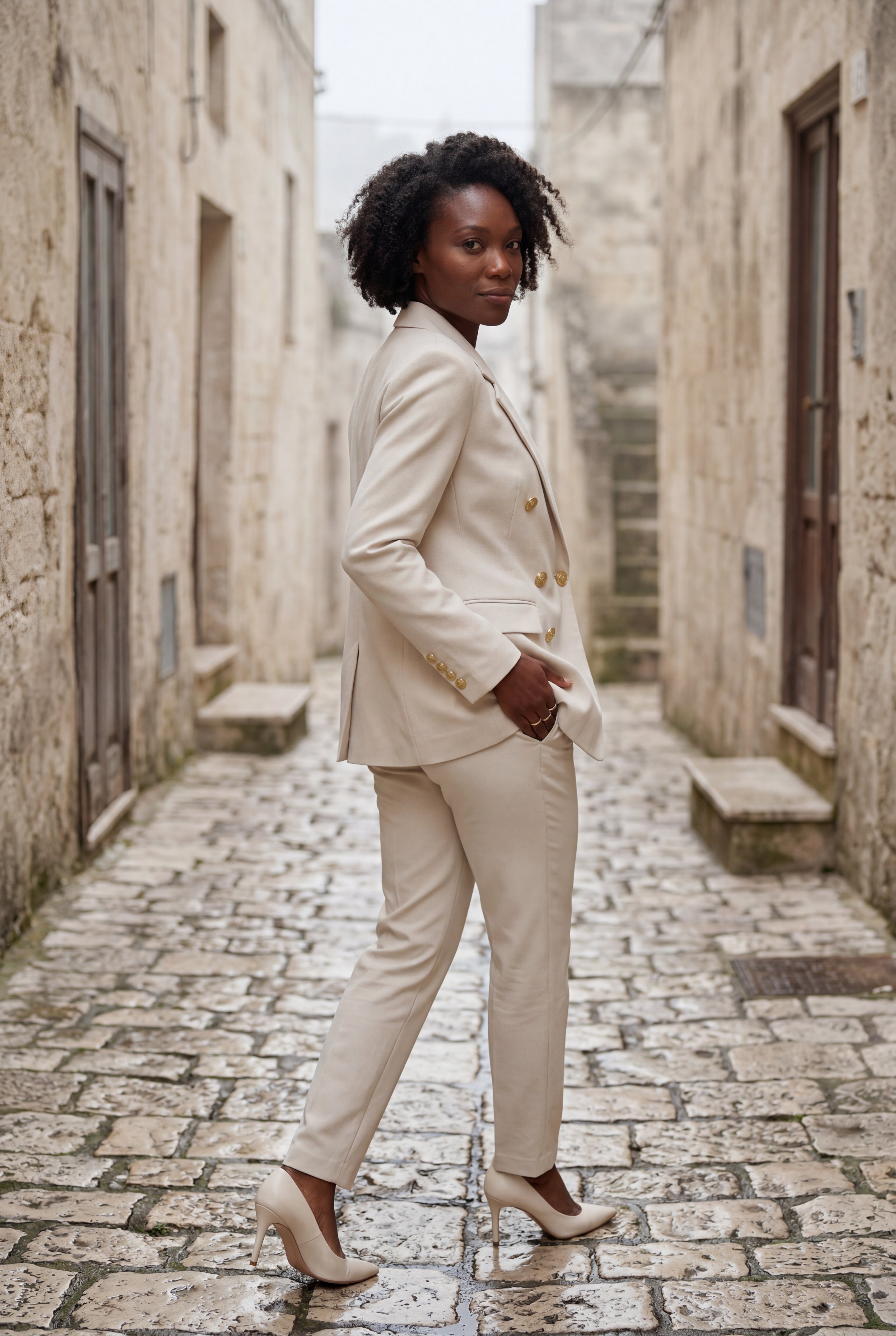 Elcevi | Double-breasted Fitted Blazer with Gold Buttons For Women