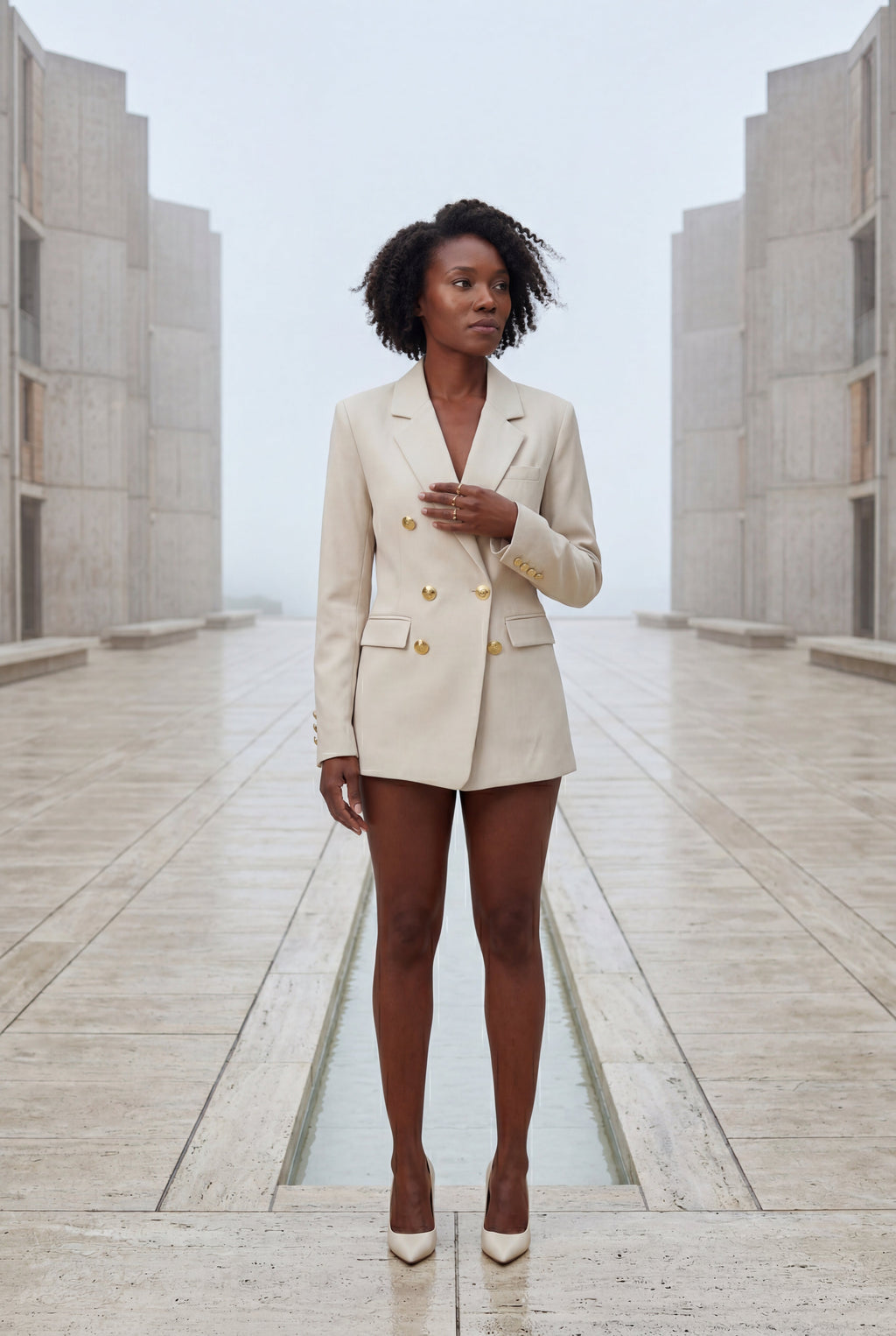 Elcevi | Double-breasted Fitted Blazer with Gold Buttons For Women