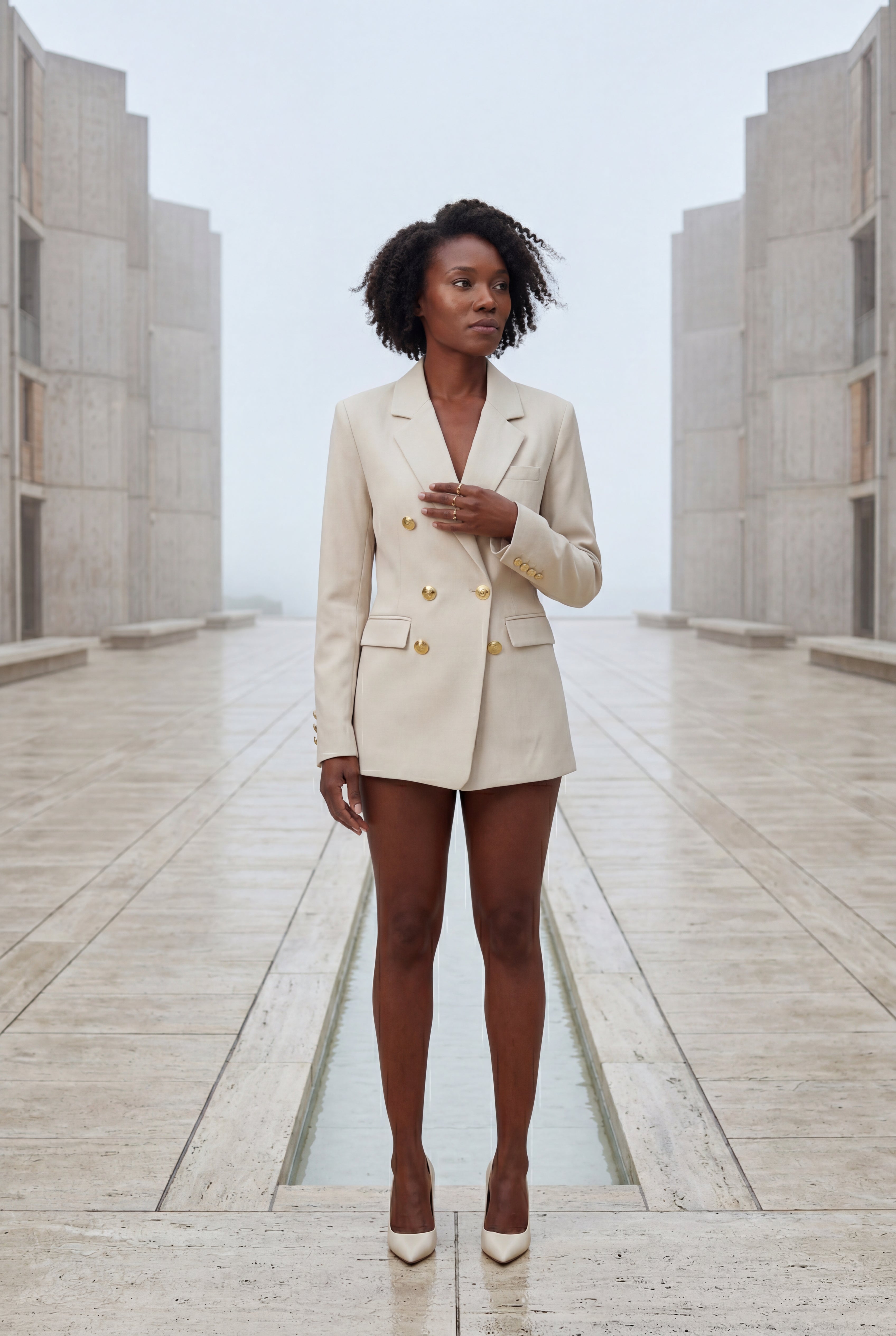 Elcevi | Double-breasted Fitted Blazer with Gold Buttons For Women